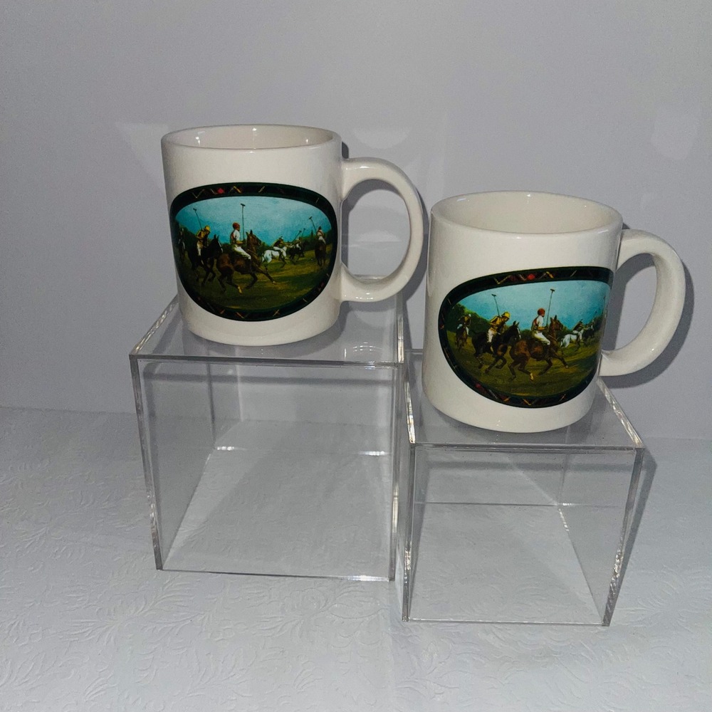 Vtg Ralph Lauren Polo Match Coffee Mugs Set of 2 Equestrian Horse Ceramic Cup